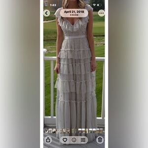 Needle and Thread Elegant soft Green/blue/gray tiered and beaded gown